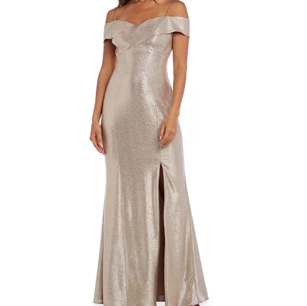 Nightway Cold shoulder Foil Gown